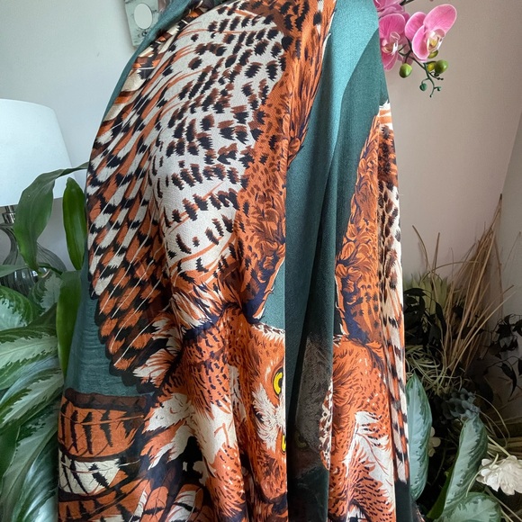 Valentino Owl Graphic Silk Shawl Scarf. - Picture 7 of 16